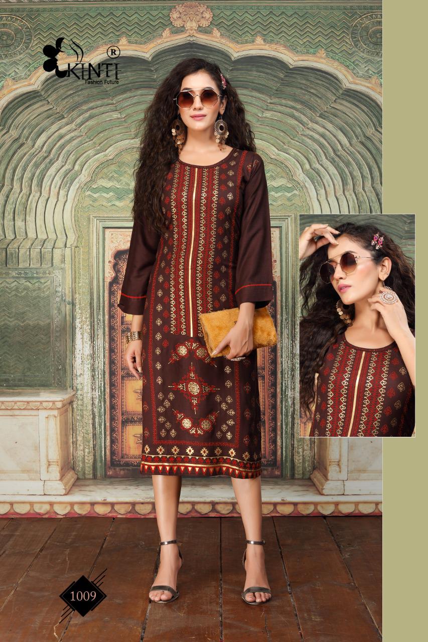 Kinti Afsana Foil Letest Fancy Designer Festive Wear Printed Rayon Kurti Collection